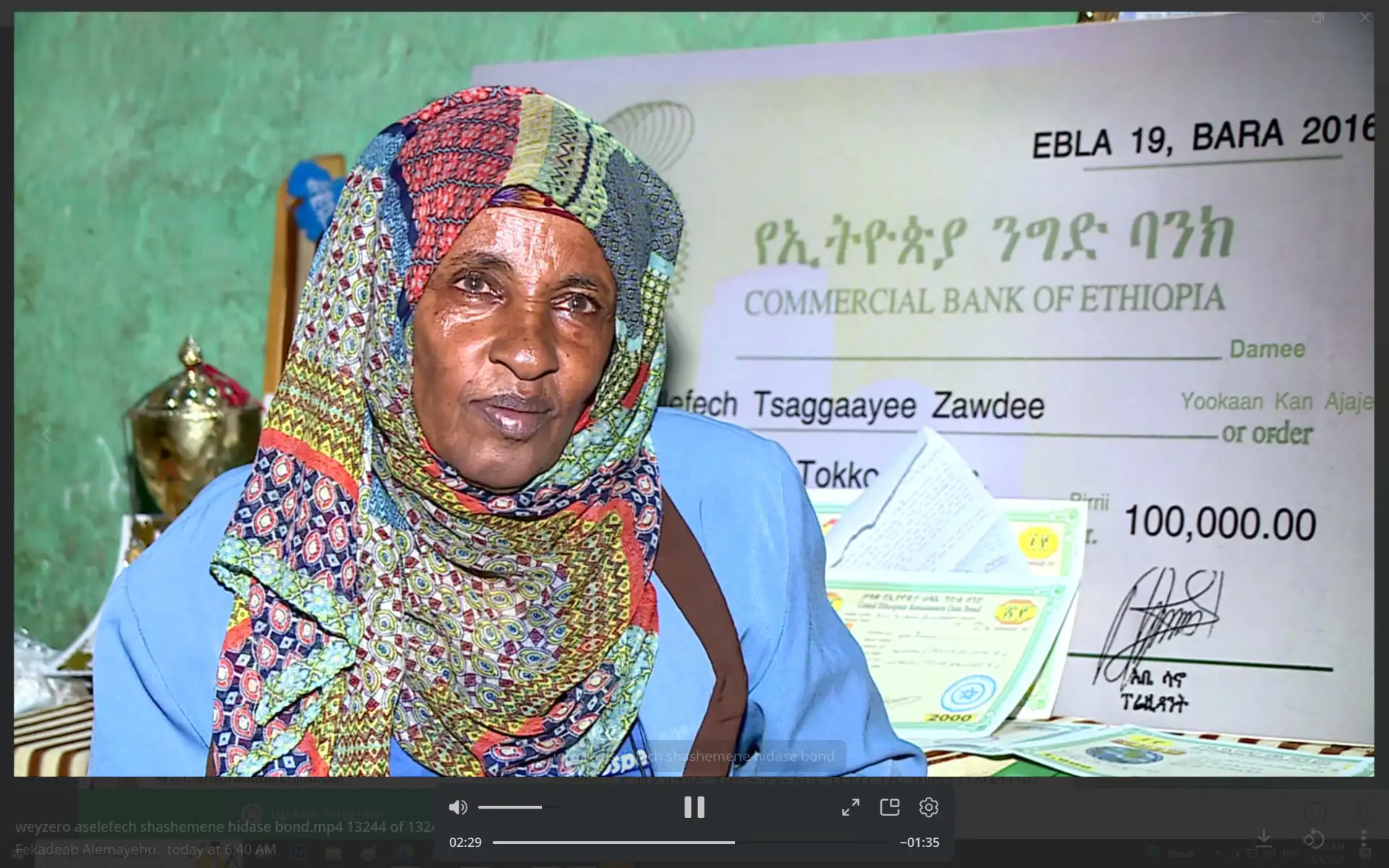 ከጉርሻቸው ቀንሰው ለሕዳሴ ግድብ ከ1.2 ሚሊዮን ብር በላይ የቦንድ ግዢና የገንዘብ ድጋፍ ያደረጉት እናት
